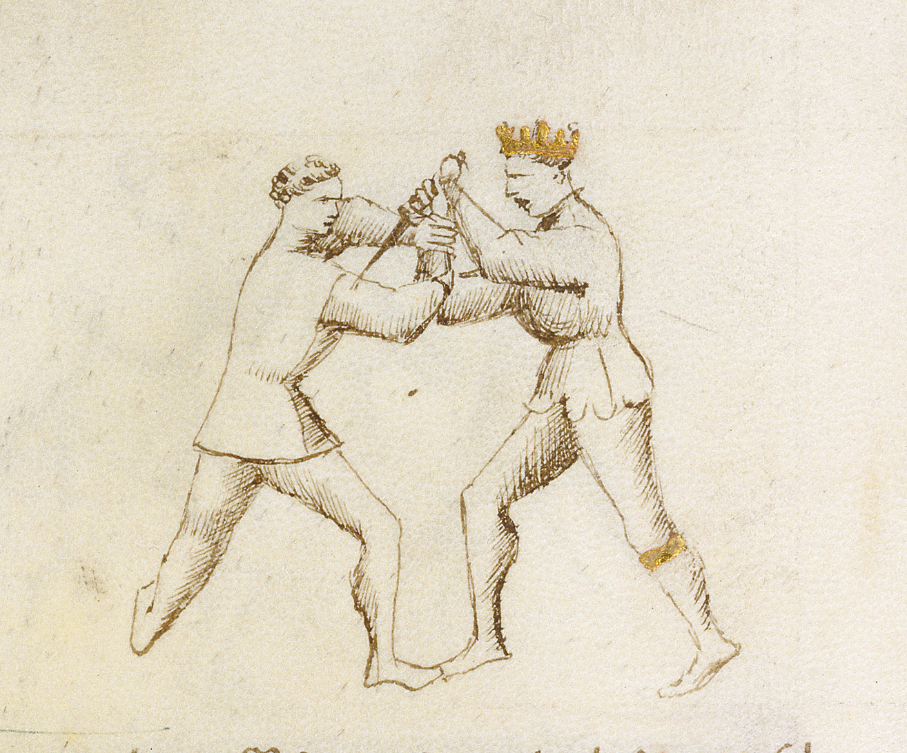immagine tratta dal fior di battaglia raffigurante zugadore e magistro remedio alle prese con un gioco di daga